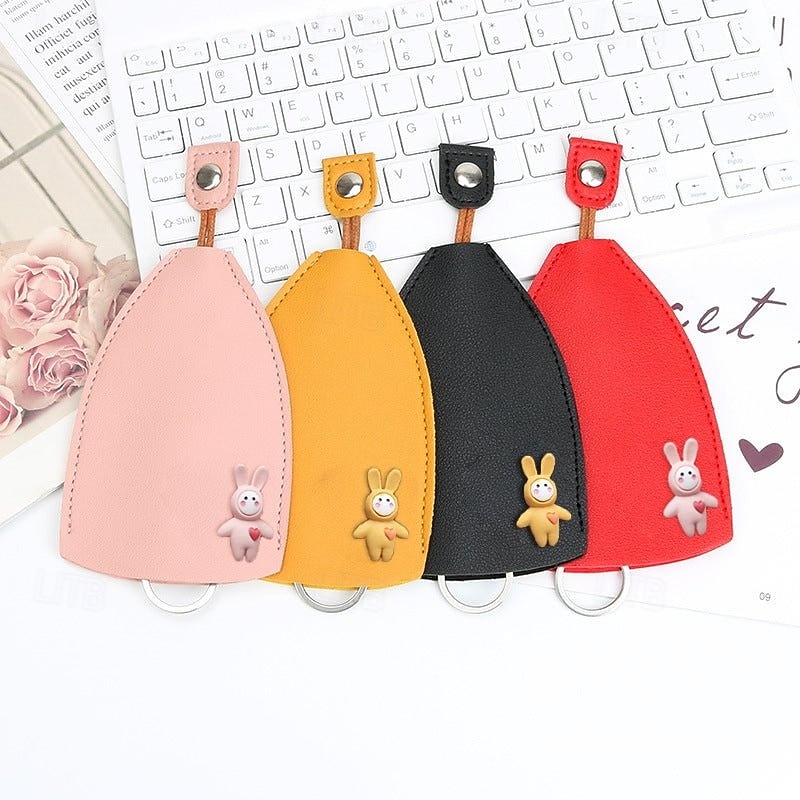 4pcs Cute Fruits PU Leather Key Bags, Stylish Cartoon Pull-Out Mini Key Holder for Women, Creative Small Car Key Case Organizer2