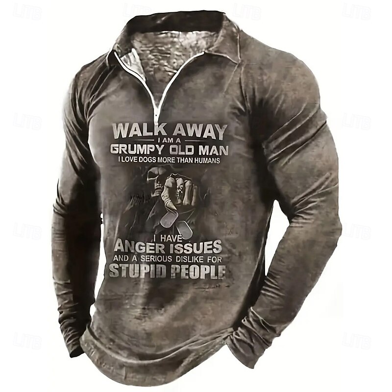 Men's Text / Number Skulls Polo Long Sleeve Half Zip Casual Daily Athleisure Casual Daily Zip Up 3D Print Spring Fall Winter Brown