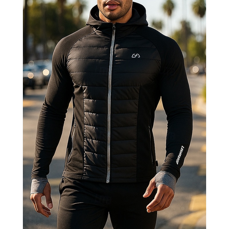 Men's Running Jacket Outdoor Jacket Hooded Jacket Pocket Hooded Long Sleeve Top Athleisure Solid Colored Cotton Waterproof Windproof Lightweight Breathable Gym Workout Hiking Running Sportswear