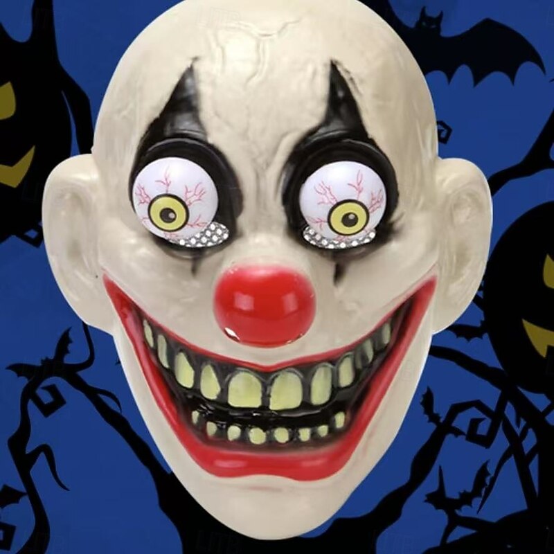 Halloween Clown Mask For Adults Realistic Scary Costumes Plastic Face Mask, Horror Spring Eye Popping Mask, Creepy Joker Face Cover for Halloween Party, Haunted House, Prank Props2
