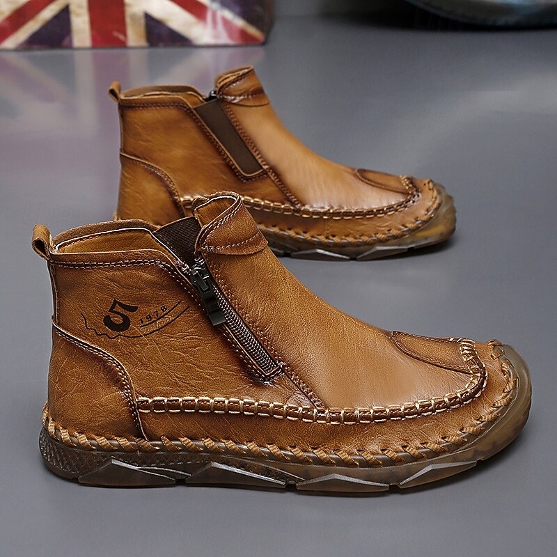 Men's Handmade Zipper Ankle Boots for Daily Comfort – Casual Vintage-Style Walking Boots for Fall Travel and Urban Adventures3