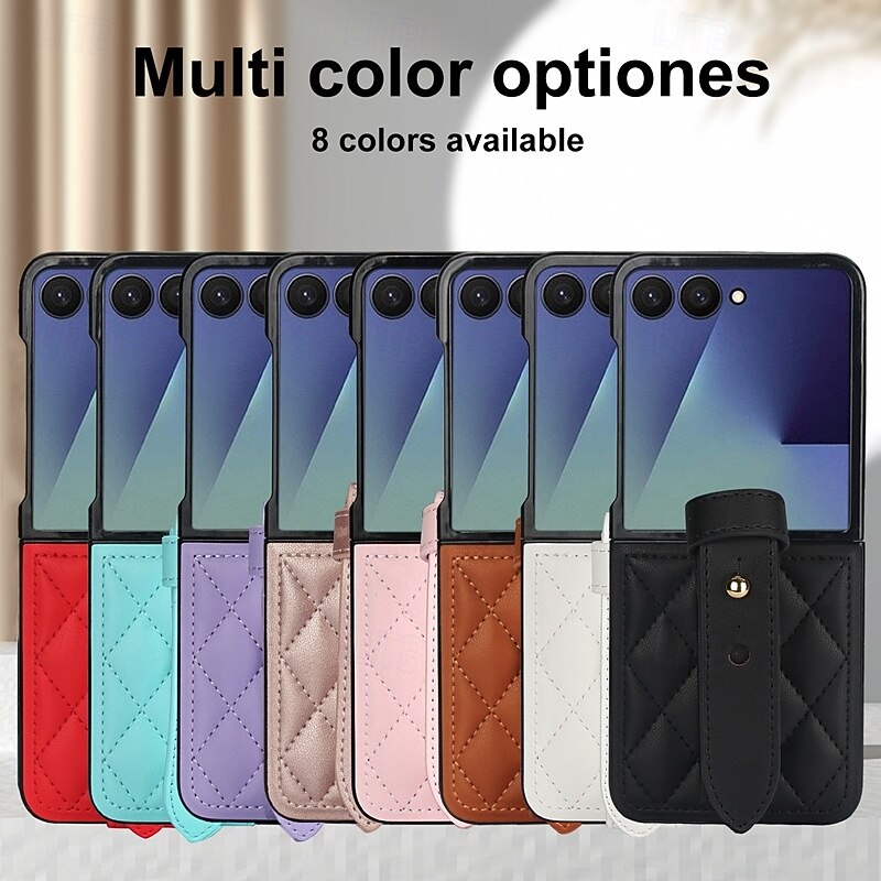 Phone Case For Samsung Galaxy Z Flip 7 Z Flip 6 Z Flip 5 Z Flip 4 Z Flip 3 Back Cover with Wrist Strap Shockproof Retro TPU PU Leather