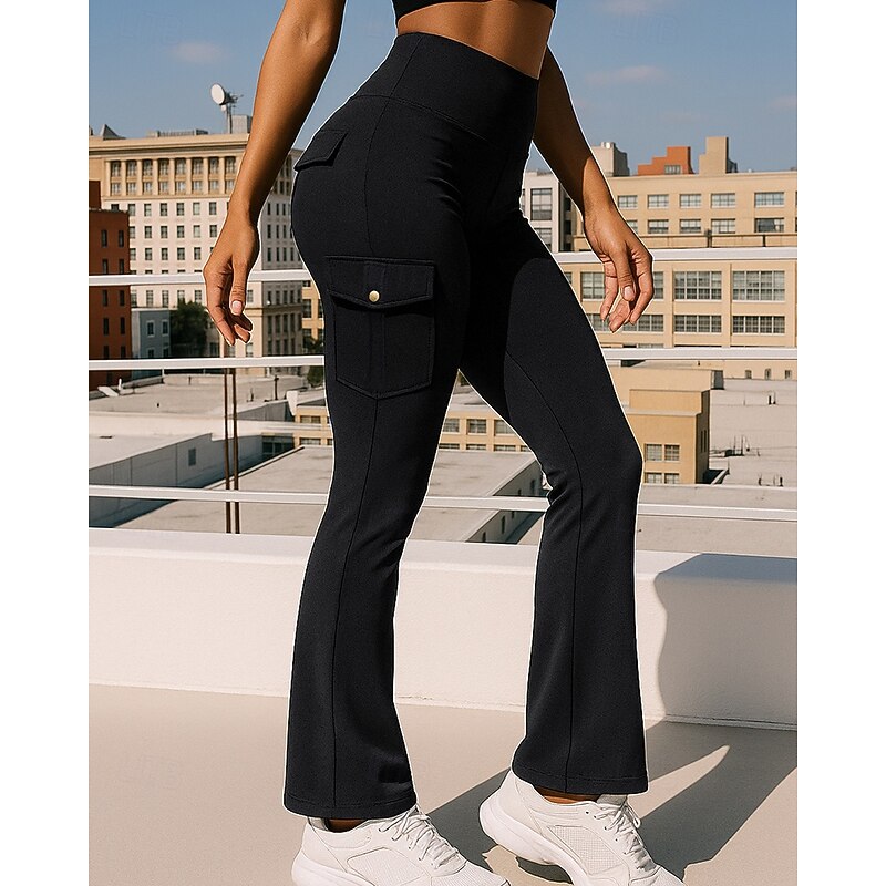 Women's Cargo Pants Flare Leggings Pockets High Waist Bottoms Athleisure Gym Workout Fall Quick Dry Breathable Tummy Control Gym Workout Outdoor Running Tight Fit Sportswear Activewear Solid Colored2