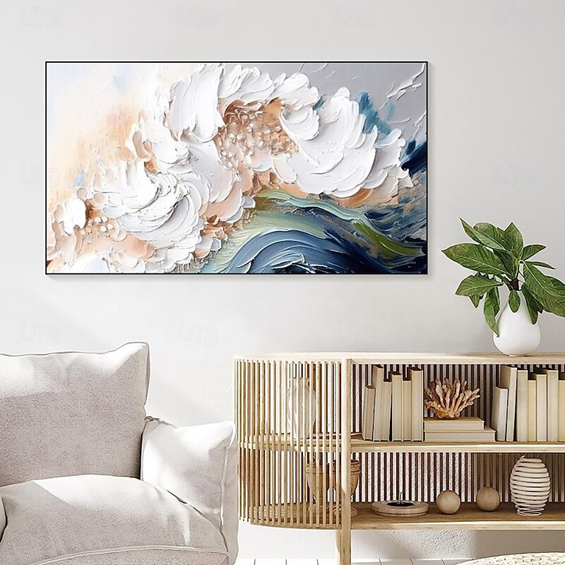 Handmade Oil Painting Canvas Wall Art Decoration Modern Abstract Thick Oil Waves Texture  for Living Room Home Decor Stretched Frame Hanging Painting/Rolled Canvas (No Frame)4