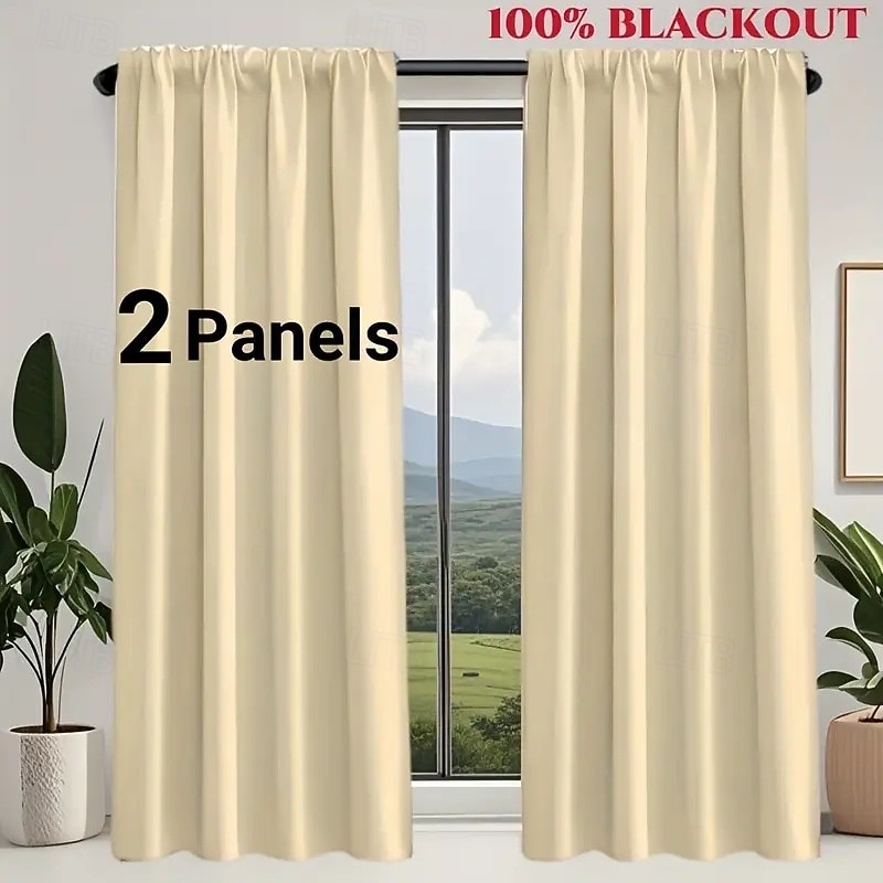 Curtain Drapes 2PC Beige Blackout Curtains  Modern Living Room  Bedroom Decor, Stylish Grommet Top Design3