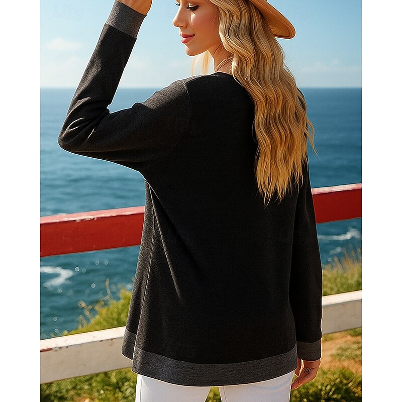 Women's Pullover Sweatshirt Casual Tops Long Sleeve Top Athleisure Fall V Neck Solid Colored Fashion Outdoor Jogging Running Sportswear Activewear Black Blue Green3