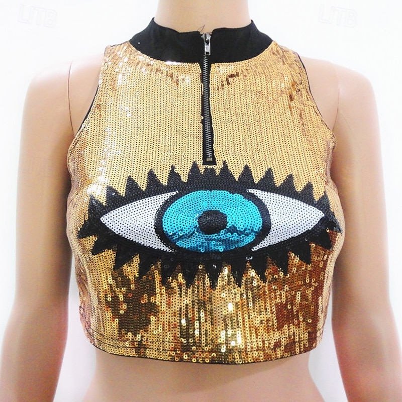 Women's Sequin Tank Tops Crop Top for Festive Club Carnival Tank Tops Fashion Summer Bellyless Pin-Up Shirt Vest