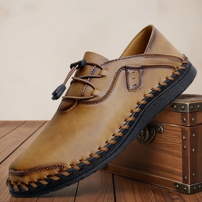 Men's Casual Slip-On Moc Toe Shoes – Soft Sole Hand-Stitched Design for Driving, Travel & Everyday Comfort