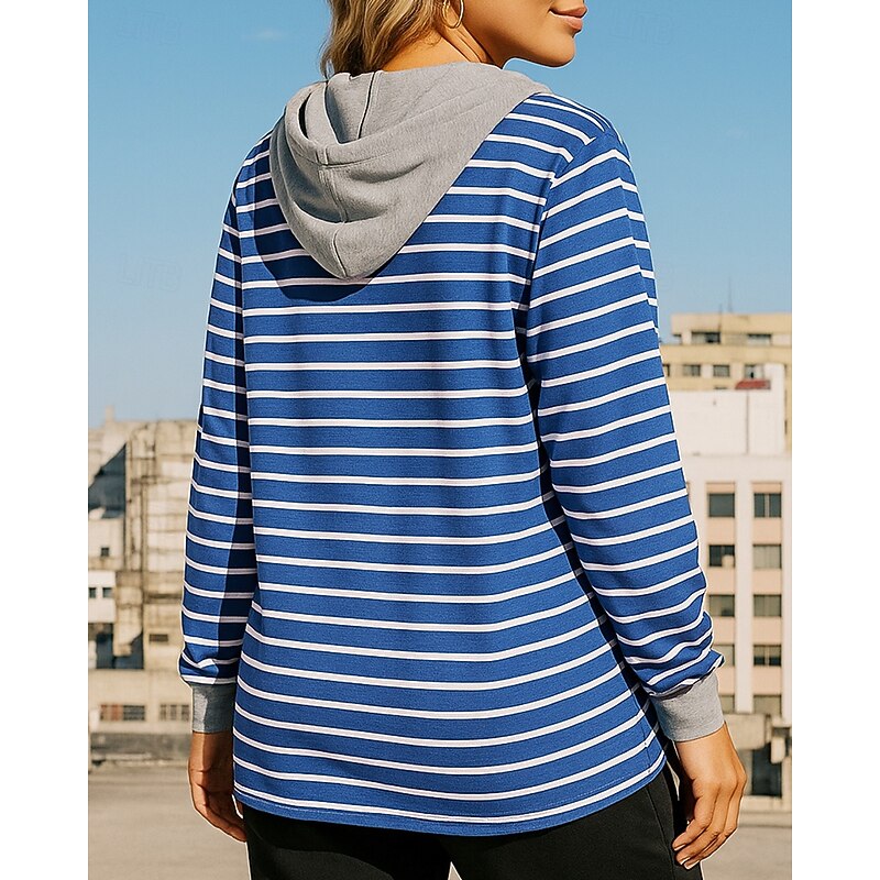 Women's Pullover Sweatshirt Casual Tops Drawstring Long Sleeve Top Athleisure V Neck Stripes Sun Protection Windproof Gym Outdoor Running Sportswear Activewear Dark Grey Black Pink2