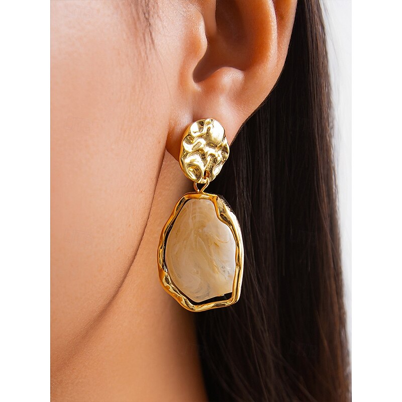 Women's Irregular Resin Drop Earrings – Textured Gold Alloy Statement Jewelry for Parties, Weddings, and Casual Chic Outfits2