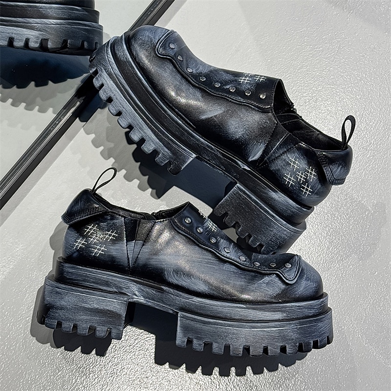 Men's Black Studded Slip-On Platform Shoes – Gothic Chunky Sole Loafers for Punk Rock Fashion & Streetwear4