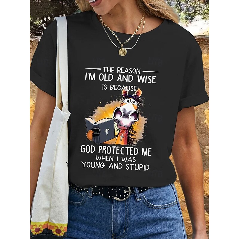 Women's T Shirt Graphic Letter Donkey Vintage Stylish Casual Short Sleeve Crew Neck Regular Tops Daily Weekend Print Black White Blue Purple Summer Spring3