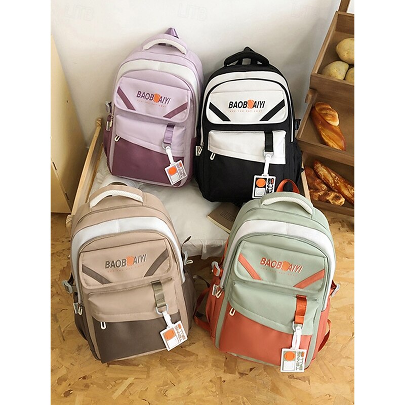 Women's Color Block School Backpack with Tennis Tag – Spacious Lightweight Bag for Teen Girls, School and Outdoor Use3