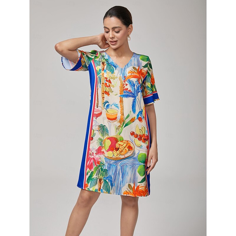 Fruit Floral Straight V-neck Mini Dress3