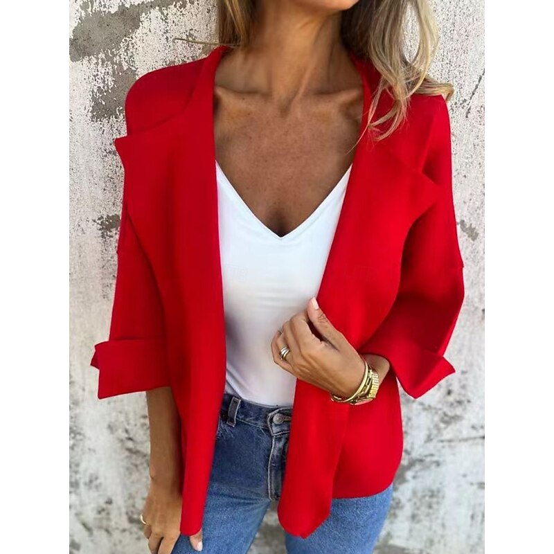 Women's Casual Jacket Comfortable Breathable Oversized Fashion Daily Plain Outdoor Casual Daily Open Front Regular Lapel Regular Fit Long Sleeve Outerwear Red Purple Green Spring Fall