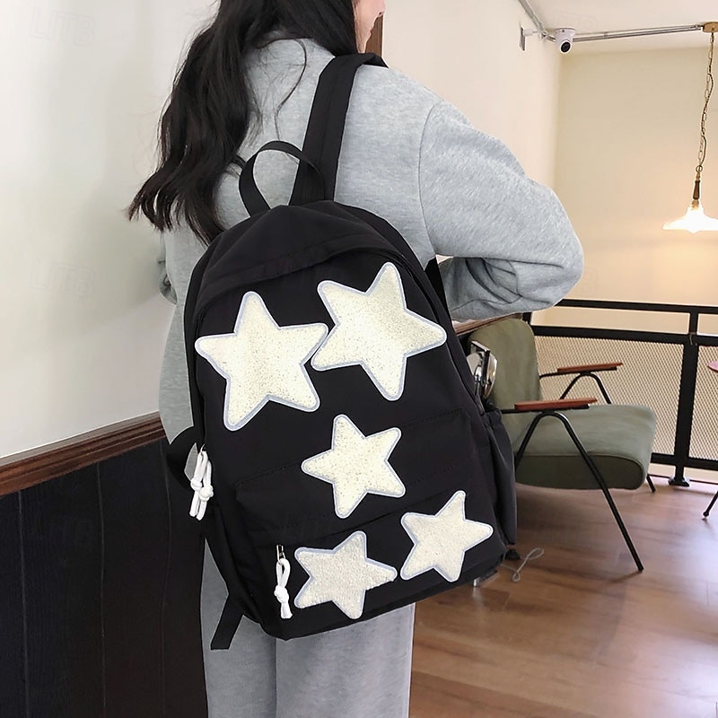 Kids' Black Backpack with White Star Patches – Cute School Bag for Girls and Boys, Lightweight and Spacious for Back to School3