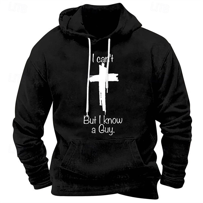 Men's Hoodie Black White Red Blue Brown Hooded Letter Cross Pocket Print Sports & Outdoor Daily Holiday Polyester Streetwear Basic Casual Spring Fall Clothing Apparel Hoodies Sweatshirts  Long Sleeve