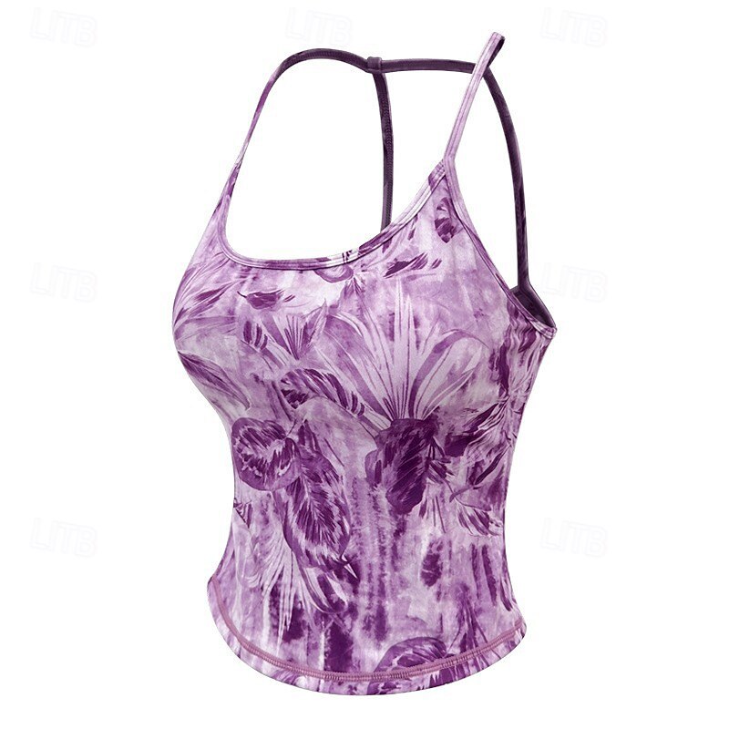 Women's Yoga Bra Yoga Crop Tank Top Underwear Quick Dry Medium Support Breathable Paded Backless Printing Sport Activewear Black Blue Gym Athletic Pilates4