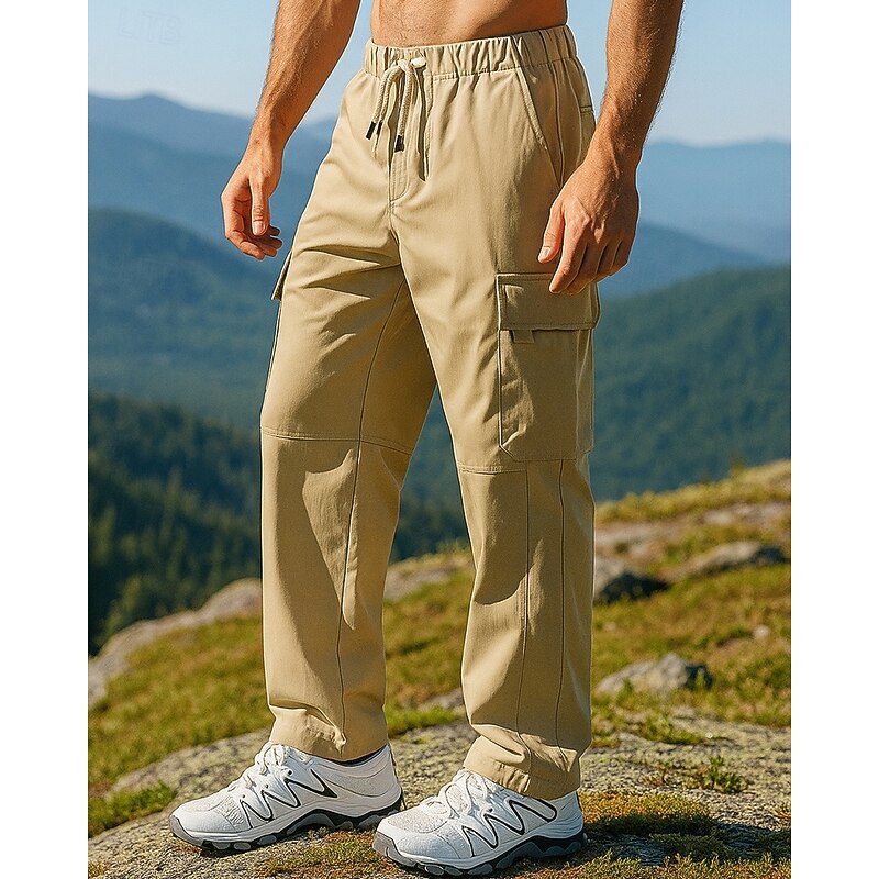 Men's Cargo Pants Hiking Pants Trousers Outdoor Regular Fit Waterproof Windproof Bottoms Drawstring Pocket Black Khaki Camping / Hiking Running S M L XL XXL