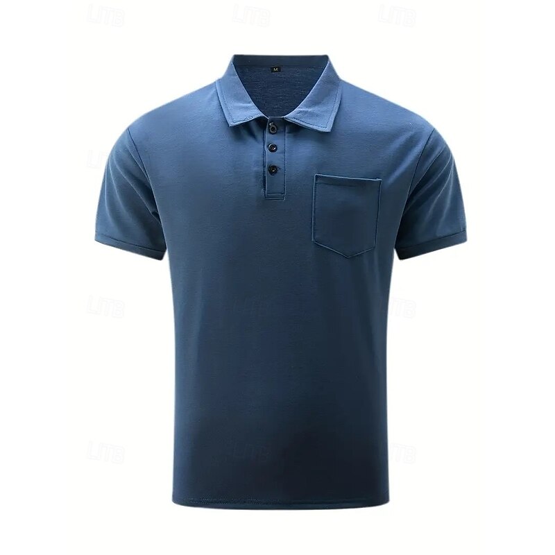 Men's Polo Shirts Golf Shirt Casual Sports Lapel Short Sleeve Fashion Basic Plain Classic Front Pocket Summer Spring Slim Fit Blue Orange Green Light Grey Dark Grey Polo Shirts2
