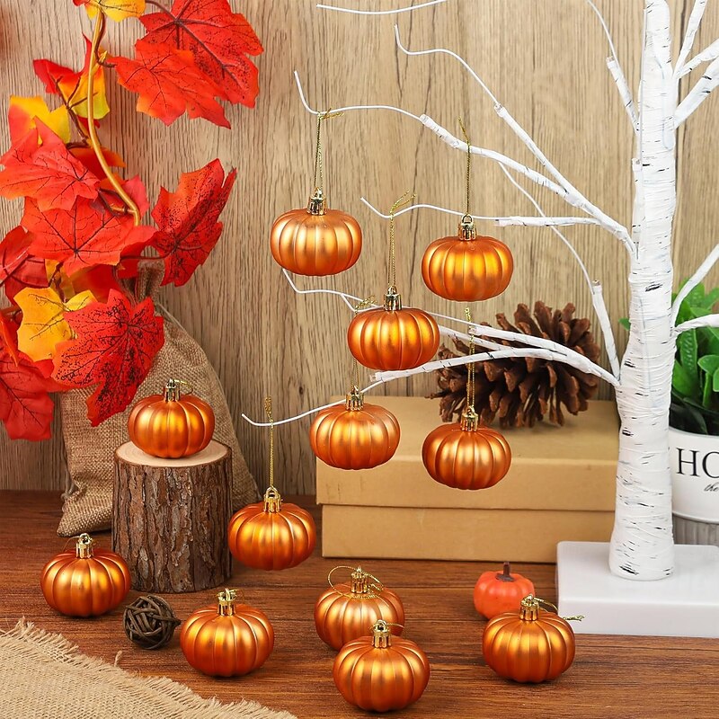 24 pcs Halloween Hanging Pumpkin Ornaments Fall Mini Thanksgiving Ball Ornaments, 2in Matte Plastic Pumpkin Baubles for Halloween Tree, Autumn Garland, Thanksgiving Decor or Holiday Display4