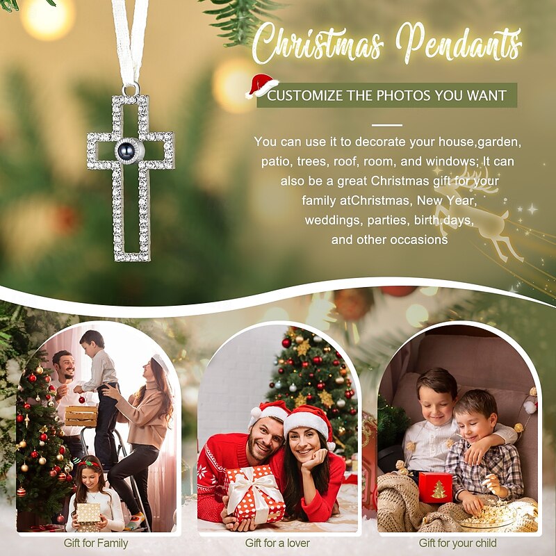Personalized Christmas Photo Cross Projection Ornament Custom Picture Memorial Gift Charm Xmas Tree Hanging Decor, Christmas Gift for Her/Him/Family3