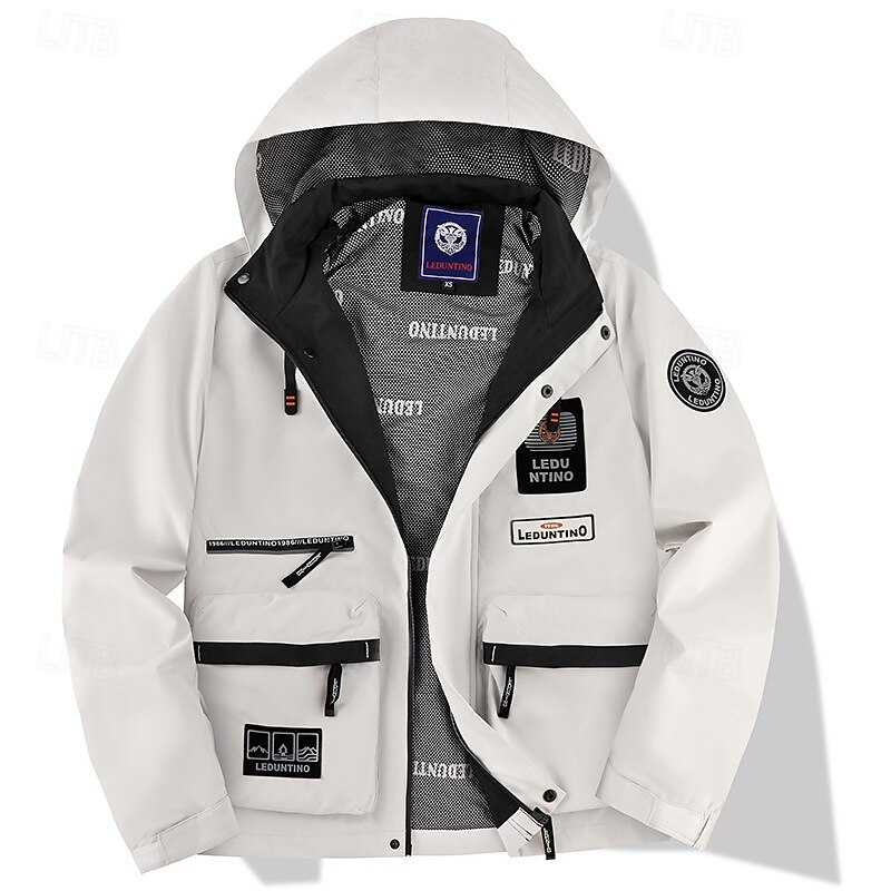 Men's Outdoor Jacket Casual Jacket Vacation Daily Windproof Warm Pocket Fall Winter Letter Fashion Classic Hooded Regular White Orange Dark Gray Jacket2