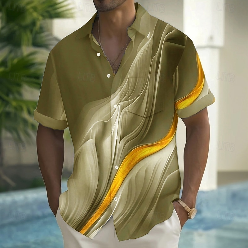 Men's Gradient Waves Shirt Summer Shirt Button Up Shirt Short Sleeve Fashion Casual Outdoor Vacation Dailywear Summer Spring Turndown 3D Print Collared Shirts Front One Pocket Blue Purple Green Khaki4