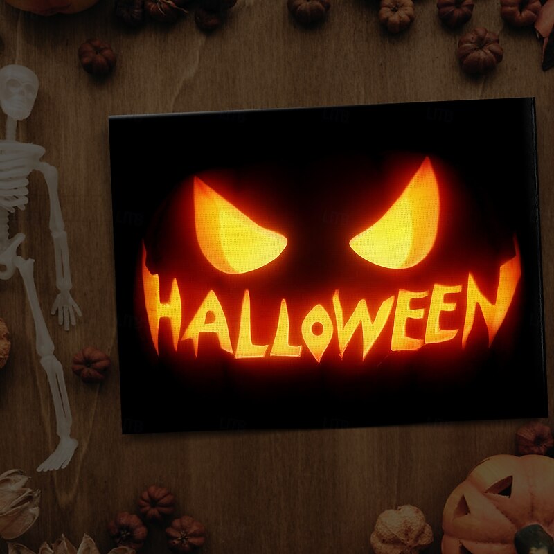 Halloween Pumpkin Face LED Canvas Wall Art - Battery Operated Lighted Wall Decor for 2025 Halloween home decoration light livingroom and bedroom4