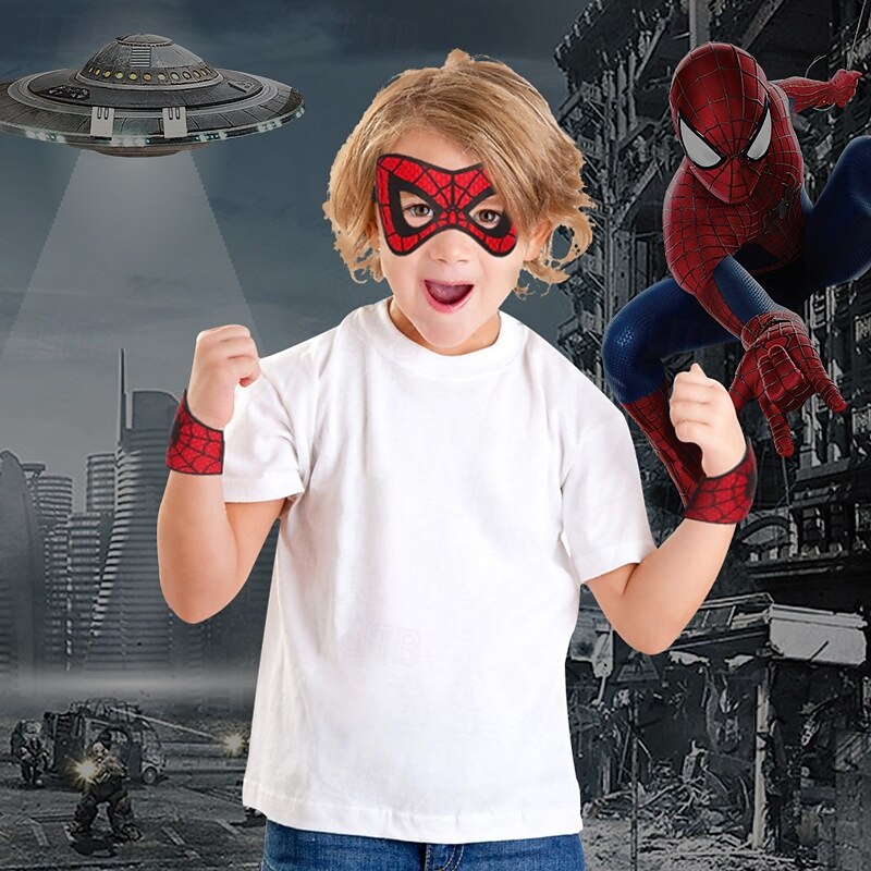 Spider Superhero Halloween Mask Arm Guards Half Face Kid's Unisex Boys' Halloween Carnival Performance Party Easy Halloween Costumes Dress Up4