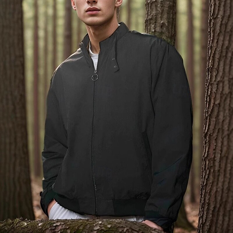 Men's Lightweight Jacket Cargo Jacket Casual Jacket Vacation Daily Pocket Spring Fall Color Block Fashion Classic Stand Collar Regular Black Navy Blue Khaki Jacket4