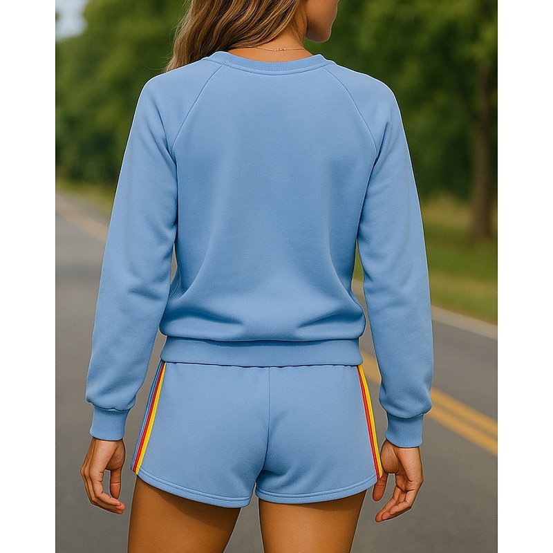 Women's Tracksuit Pullover Sweatshirt Track Shorts Pocket Striped Clothing Suit Spring Black Pink Gym Outdoor Running High Waist Lightweight Breathable Long Sleeve Sport Activewear Micro-elastic2