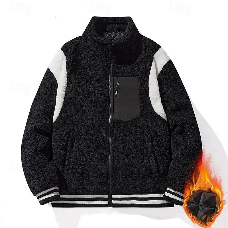 Men's Hiking Jacket Winter Jacket Thermal Jacket Winter Outdoor Patchwork Thermal Warm Top Black White