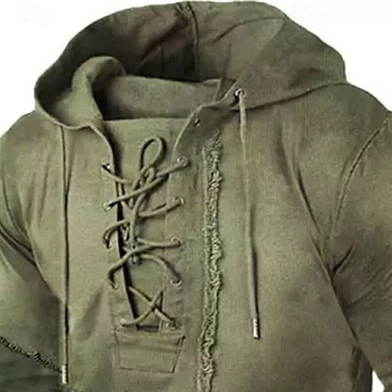 Men's Hoodie Green Hooded Color Block Lace up Patchwork Sports & Outdoor Daily Holiday Polyester Streetwear Basic Casual Spring Fall Clothing Apparel Hoodies Sweatshirts2