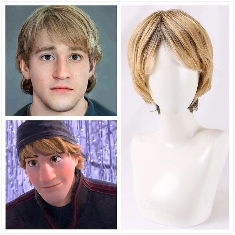 Mens Mix Blonde Wig Male Short Layered Cosplay Costume Party Natural Hair Wigs2