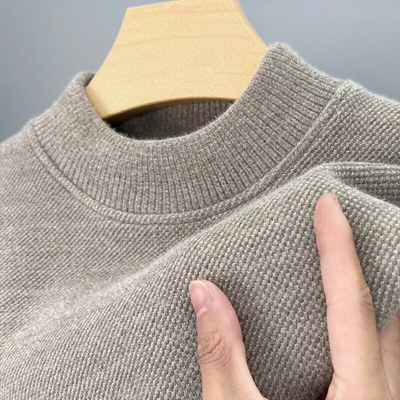 Men's Pullover Sweater Jumper Knit Sweater Ribbed Knit Regular Tops Knitted Fleece Plain Crew Neck Fashion Basic Vacation Daily Wear Clothing Apparel Fall Winter Black Dark Gray M L XL