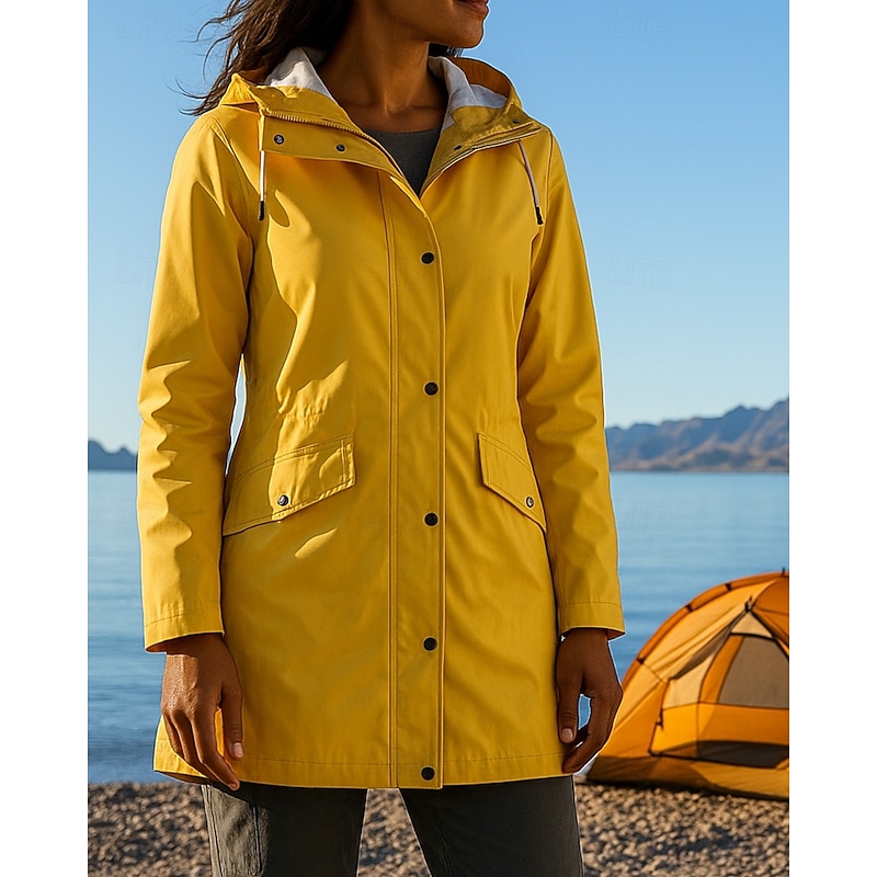 Women's Rain Coat Outdoor Waterproof Windproof Hiking Outfits Hiking Clothes Winter Autumn / Fall Top Camping / Hiking / Caving Running Solid Color Black Yellow Pink