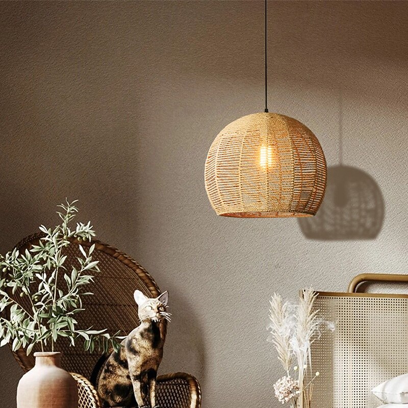 Hemp Rope Chandelier-Kitchen Island 1-Light Bohemian Modern Woven Rattan/Pendant Light Fixtures LED Pendant Farmhouse Coastal Hanging Lights for Restaurant Tearoom Bedroom Living Room Cafe2