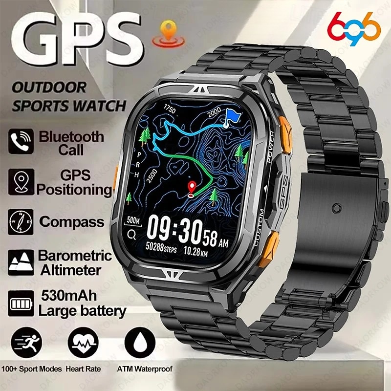 X5 Smart Watch 1.96 inch Smartwatch Fitness Running Watch Bluetooth Call Reminder Activity Tracker Heart Rate Monitor Sedentary Reminder Find My Device Compatible with Android iOS IP68 Men GPS Heart