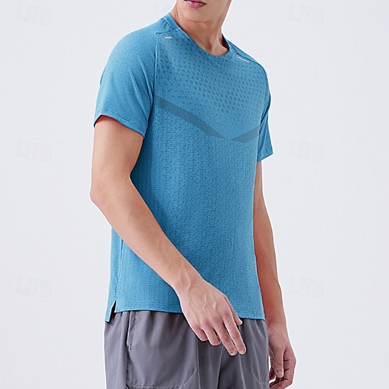 Men's Performance Shirt Sport Tee Shirt Short Sleeve Crew Neck Top Outdoor Quick Dry Sweat wicking Breathable Polyester Pink Blue Purple Tennis Golf Running3