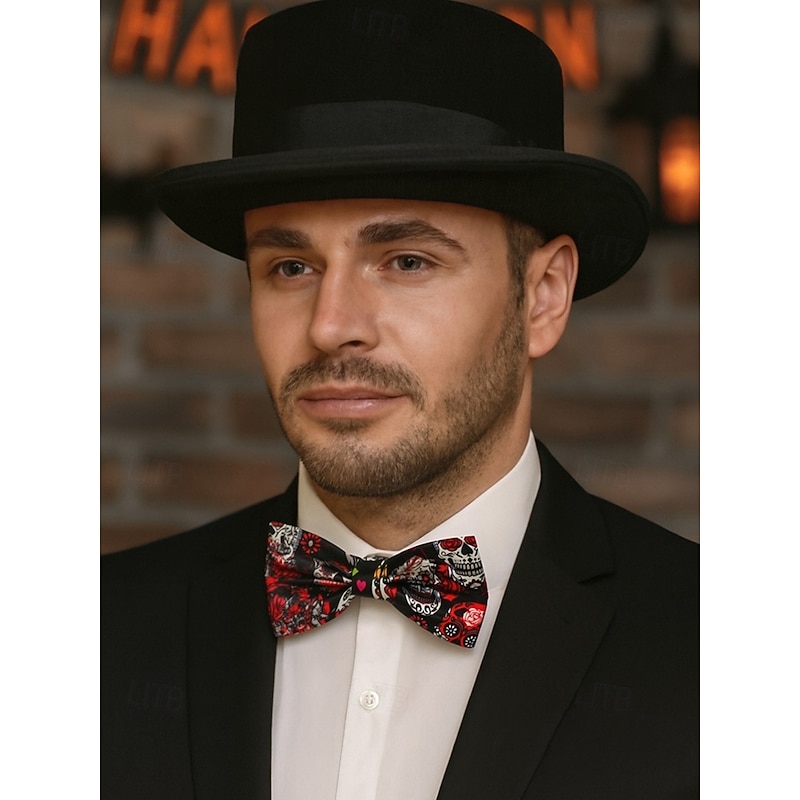 Men's Halloween Blood Splatter Bow Tie – Adjustable Horror Costume Neckwear for Party, Cosplay & Vampire Look3