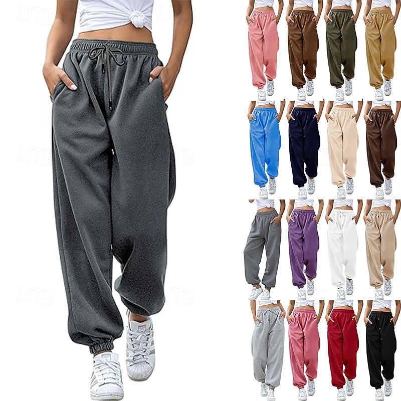 Women's Cargo Pants Slacks Streetwear Casual Full Length Natural Plain Pocket Elastic Drawstring Design Comfy Outdoor Street Holiday Dark-Gray Apricot Dark Brown Grey Fall Regular Fit