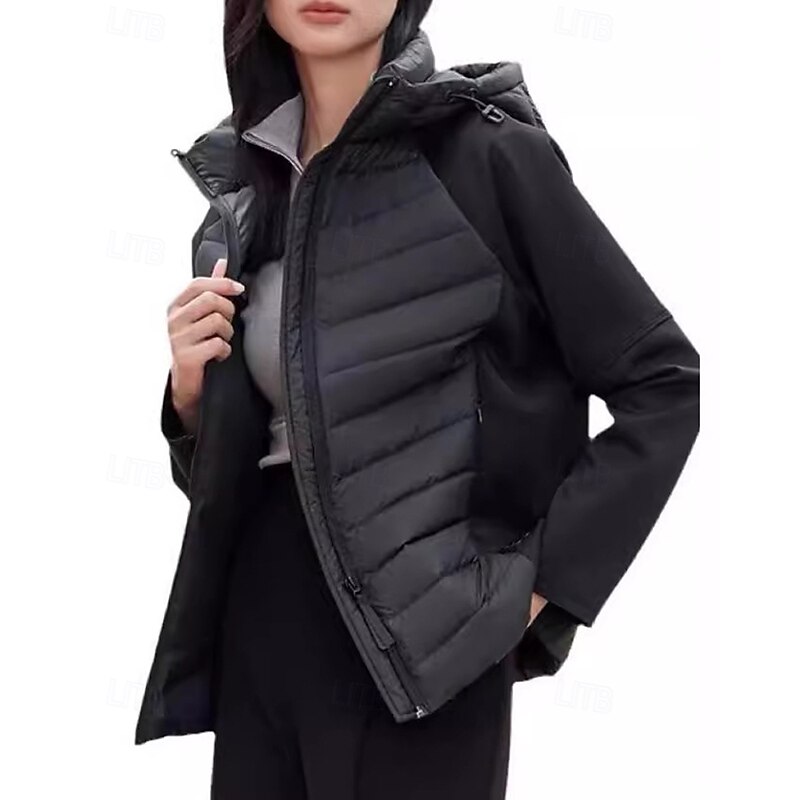 Women's Puffer Jacket outdoor coat Full Zip Hooded Long Sleeve Top Athleisure Solid Colored Windproof Lightweight Warm Athletic Sports Track Sportswear Activewear Black White Pink4