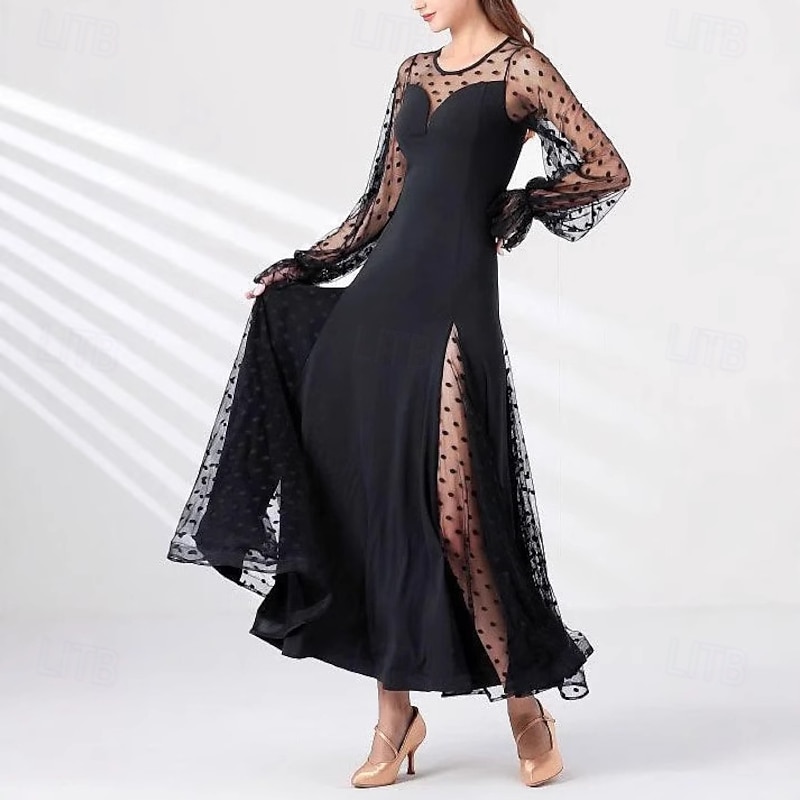 Women's Maxi Dress Sheath Dress Tulle Dress Elegant Wedding Vacation Party Regular Fit Polka Dot Long Sleeve Crew Neck Black Summer Spring Fall Winter4