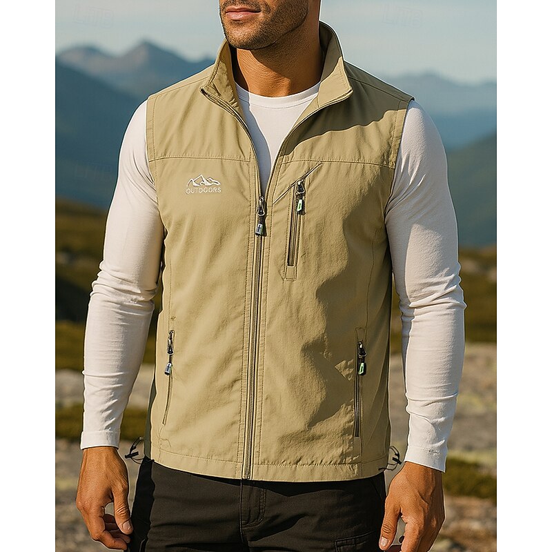 Men's Fishing Vest Hiking Vest Sleeveless Vest Outdoor Waterproof Windproof Lightweight Zipper Nylon Black Army Green Red Hunting Fishing Climbing