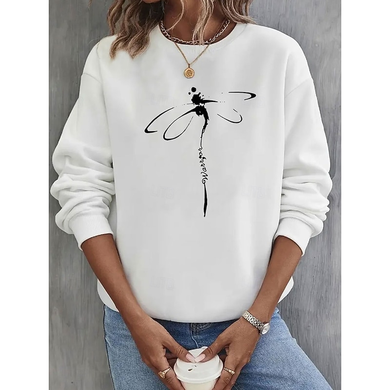 Women's Sweatshirts Graphic Animal Casual Long Sleeve Crew Neck Regular Tops Street Dailywear Casual Print White Pink Blue Green Fall Winter