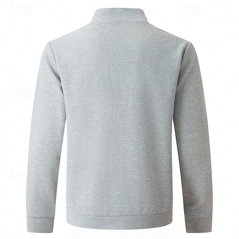 Men's Lightweight Jacket Waffle Jacket Casual Jacket Vacation Daily Breathable Pocket Spring Fall Plain Fashion Classic Stand Collar Regular Black White Blue Khaki Gray Jacket4