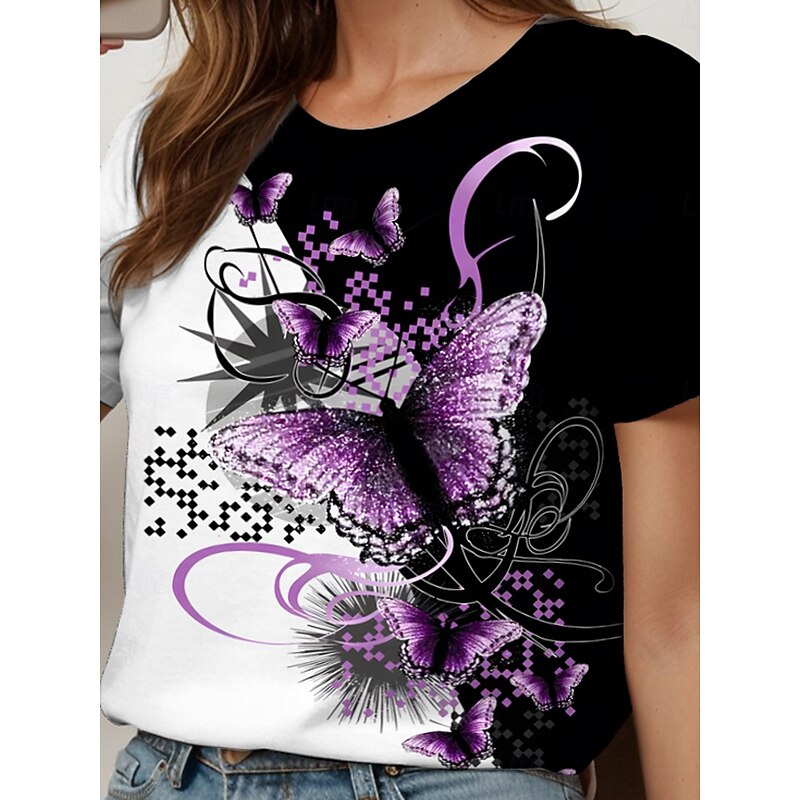 Women's T Shirt Graphic Animal Geometric Vintage Fashion Stylish Short Sleeve Crew Neck Round Neck Regular Tops Daily Weekend Print Black+White+Gray Yellow Red Blue Purple Summer Spring3