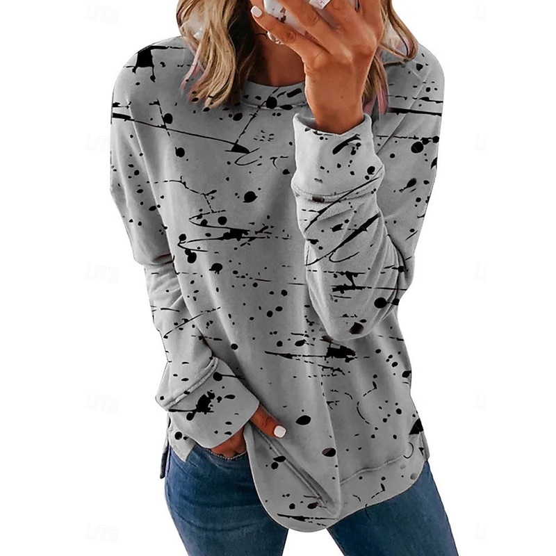 Women's Blouse Long Sleeve Graffiti Tropical Stylish Casual Crew Neck Regular Tops Daily Print White Pink Wine Army Green Light Grey Summer Spring Fall4