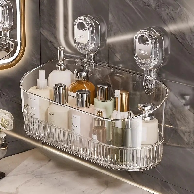 Wall-Mounted Suction Cup Storage Rack Strong Adhesive No-Drill Hanging Storage Box for Shower Supplies and Cosmetics4